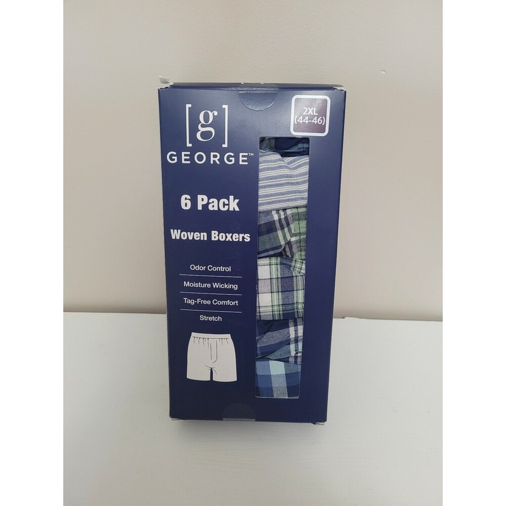 NEW George 6 Pack Men's Boxers Blue Green Plaid 2XL 44-46